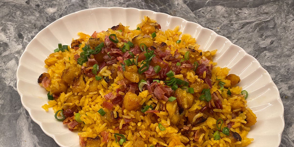 Arroz de tocineta y plátano maduro Arroz de tocineta y plátano maduro