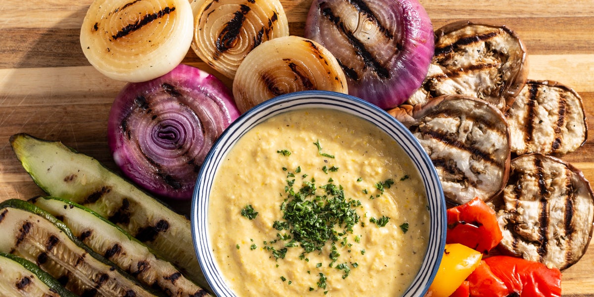 Vegetales a la Parrilla en Crema de Maíz