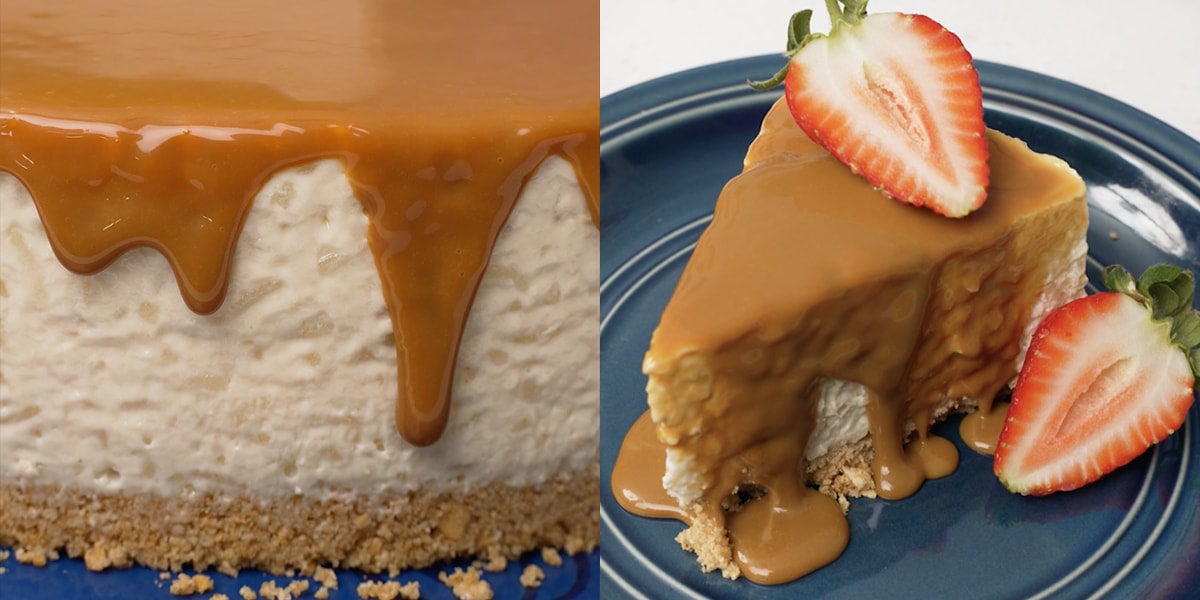 Cheesecake arroz con leche bañado en dulce de leche