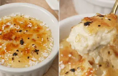 Cream brûlée de arroz con leche y coco