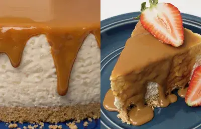Cheesecake arroz con leche bañado en dulce de leche Cheesecake arroz con leche bañado en dulce de leche