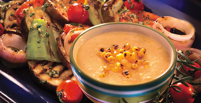 Vegetales a la Parrilla en Crema de Maíz