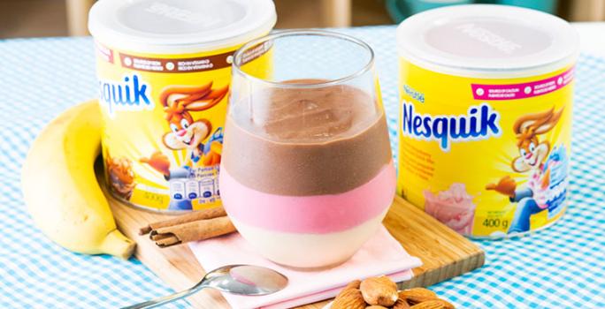 Natilla De Nesquik® Fresa, Nesquik® Chocolate Con Almendras Tostadas