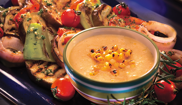 Vegetales a la Parrilla en Crema de Maíz