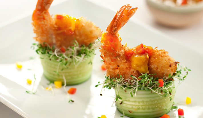 Camarones con Coco en Salsa de Mango