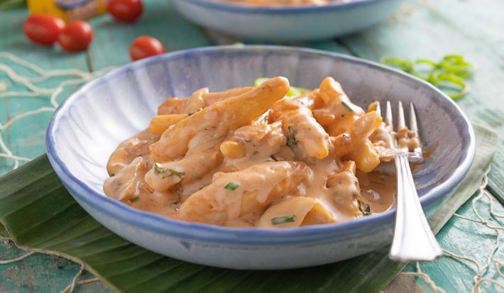 Domplines en Salsa de Queso y Bacalao