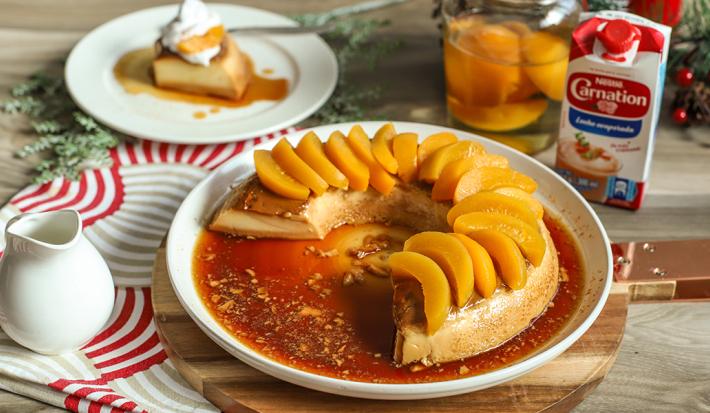 Flan al Ron y Melocotón