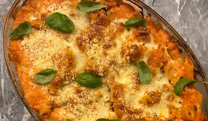 Penne bolognese al horno