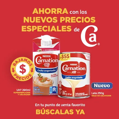 Banner de Carnation con anuncio de precios más bajos